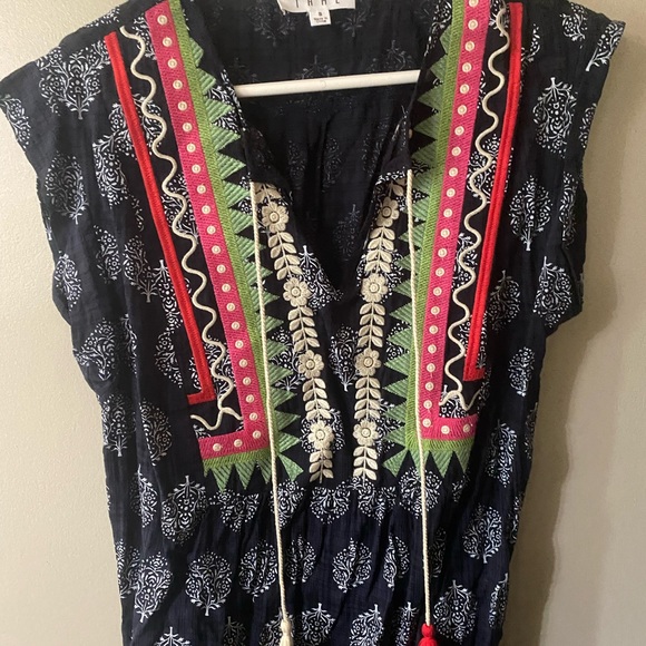 THML Tops - THML Navy Tunic with Red and Green Embroidery